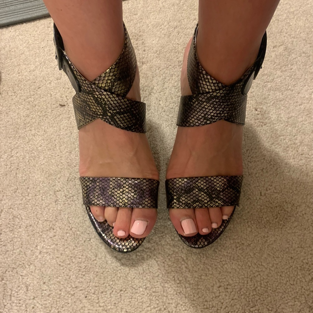 Metallic Python Print, Never Worn Ankle Wrap Heel… - image 7